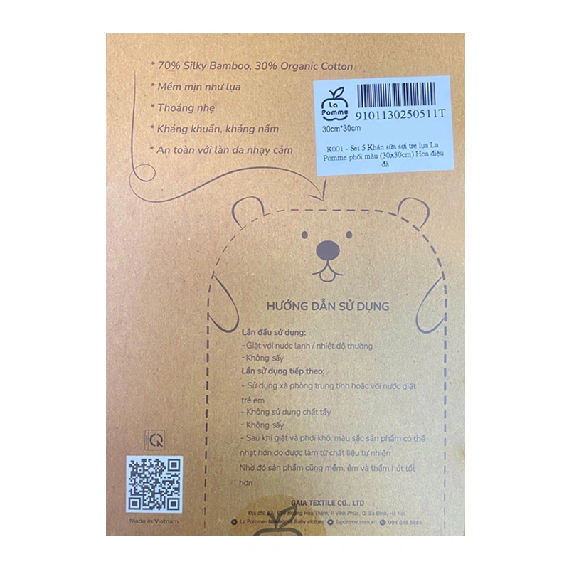 Set 5 cái khăn sữa sợi tre La Pomme 3 lớp 30x30 cm - Hoa điệu đà 3