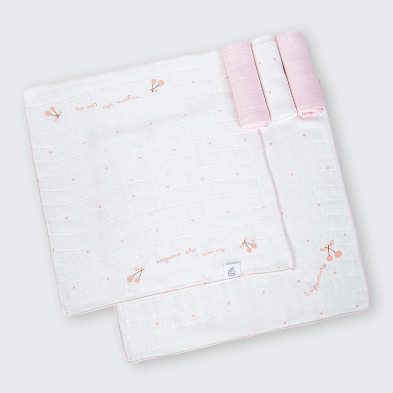 Set 5 cái khăn sữa sợi tre La Pomme 3 lớp 30x30 cm - Hoa điệu đà 9