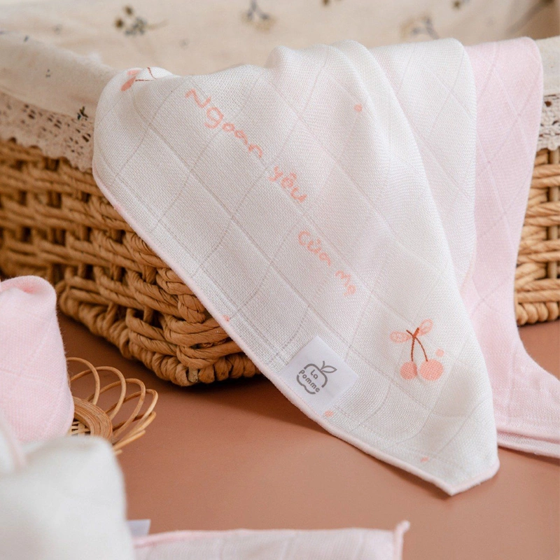 Set 5 cái khăn sữa sợi tre La Pomme 3 lớp 30x30 cm - Hoa điệu đà 10