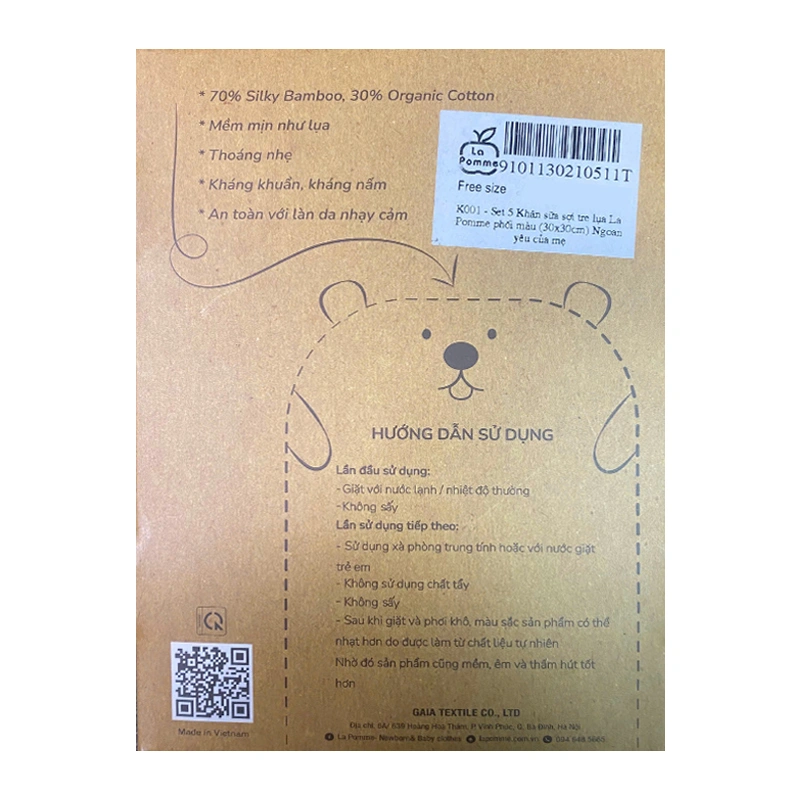 Set 5 cái khăn sữa sợi tre La Pomme 3 lớp 30x30 cm - Hoa điệu đà 11