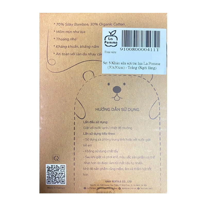 Set 5 cái khăn sữa sợi tre La Pomme 3 lớp 30x30 cm - Hoa điệu đà 8