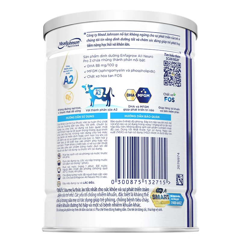 Sữa bột Enfagrow A2 Neuropro số 3 (đạm quý A2) 800g (1 - 6 tuổi) - Giao bao bì ngẫu nhiên 8