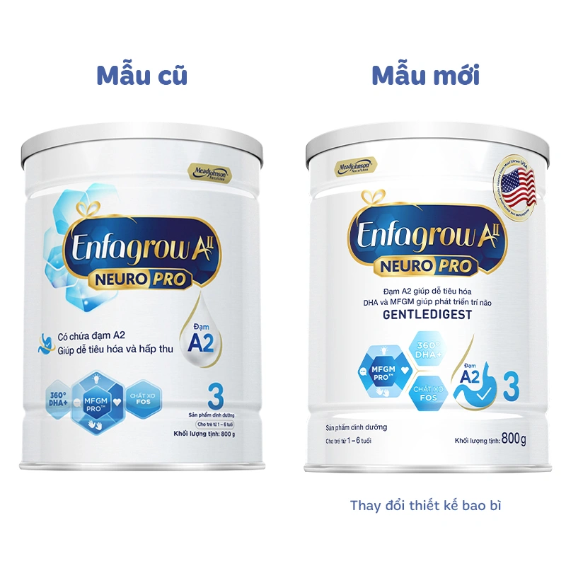 Sữa bột Enfagrow A2 Neuropro số 3 (đạm quý A2) 800g (1 - 6 tuổi) - Giao bao bì ngẫu nhiên 2