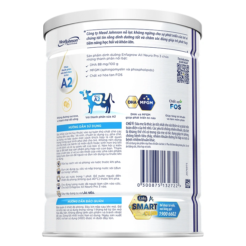 Sữa bột Enfagrow A2 Neuropro số 3 (đạm quý A2) 800g (1 - 6 tuổi) - Giao bao bì ngẫu nhiên 3