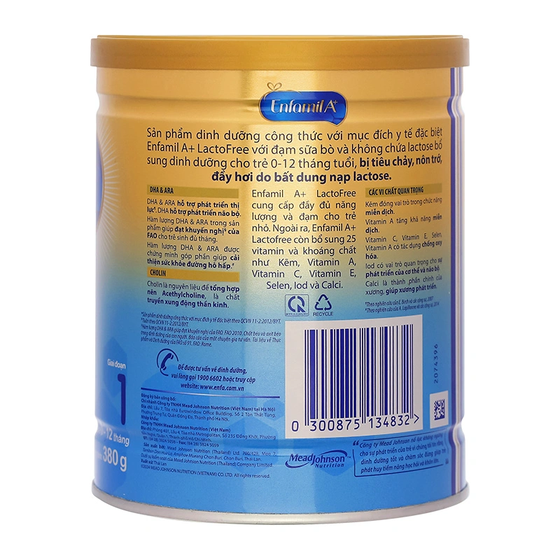 Sữa bột Enfamil A+ Lactofree 380g (0 - 12 tháng) dành cho trẻ không dung nạp đường lactose 5