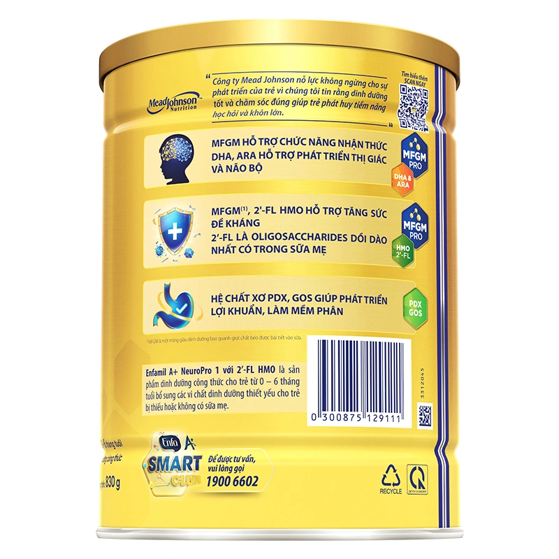 Sữa bột Enfamil A+ Neuropro số 1 830g (0 - 6 tháng) - Giao bao bì ngẫu nhiên 3