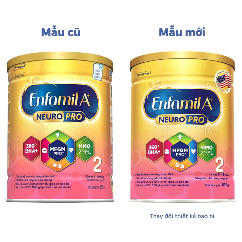 Sữa bột Enfamil A+ Neuropro số 2 830g (6 - 12 tháng) - Giao bao bì ngẫu nhiên 2