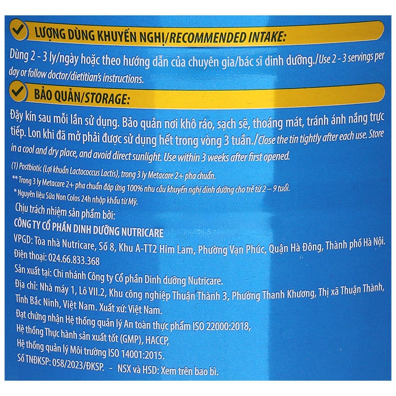 Sữa bột MetaCare Eco 2+ (sữa non) 850g (2 - 10 tuổi) 11