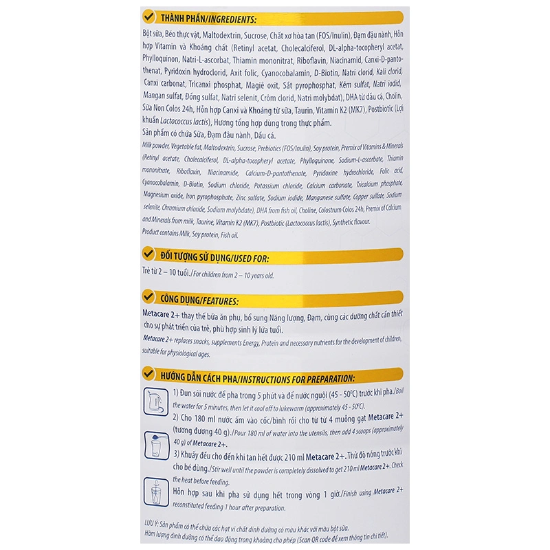 Sữa bột MetaCare Eco 2+ (sữa non) 850g (2 - 10 tuổi) 10