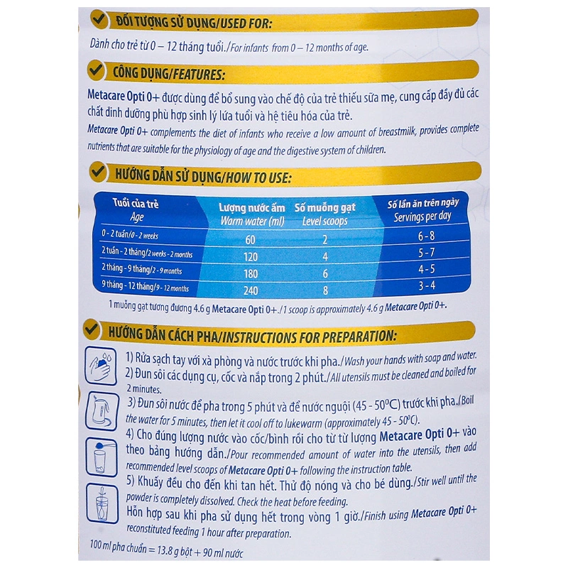 Sữa bột MetaCare Opti 0+ (sữa non) 800g (0 - 12 tháng) 10