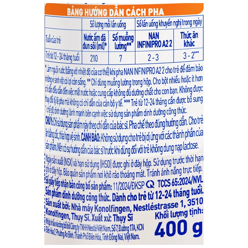 Sữa bột NAN InfiniPro A2 6HMO số 2 (đạm quý A2) 400g (1 - 2 tuổi) 9