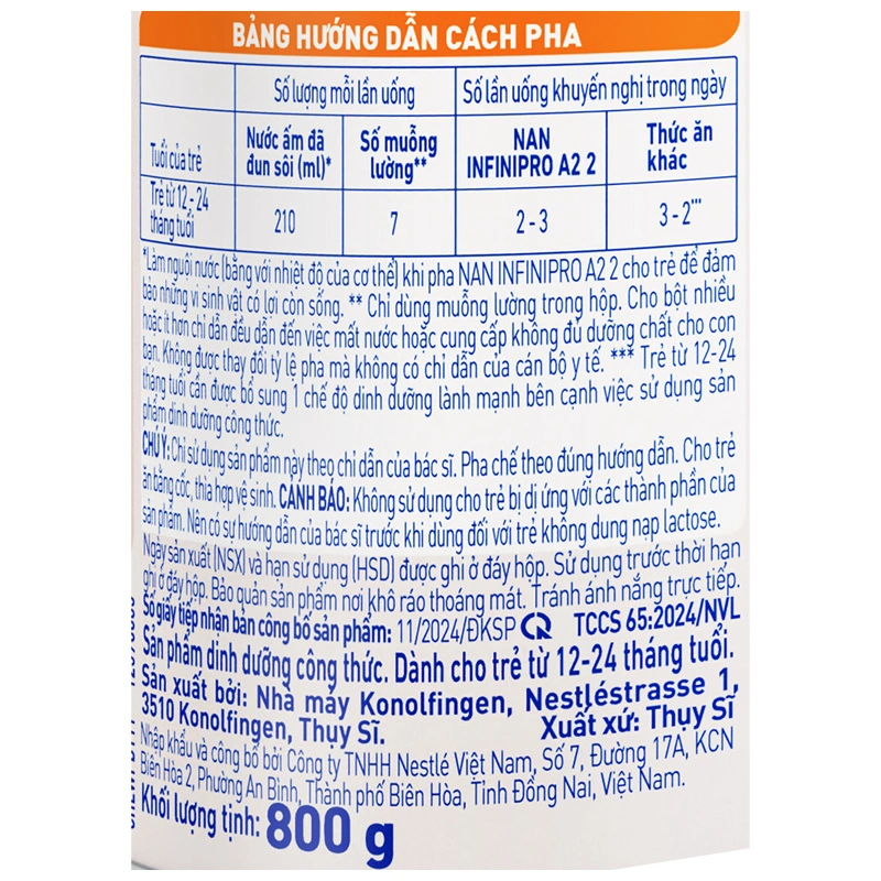 Sữa bột NAN InfiniPro A2 6HMO số 2 (đạm quý A2) 400g (1 - 2 tuổi) 16