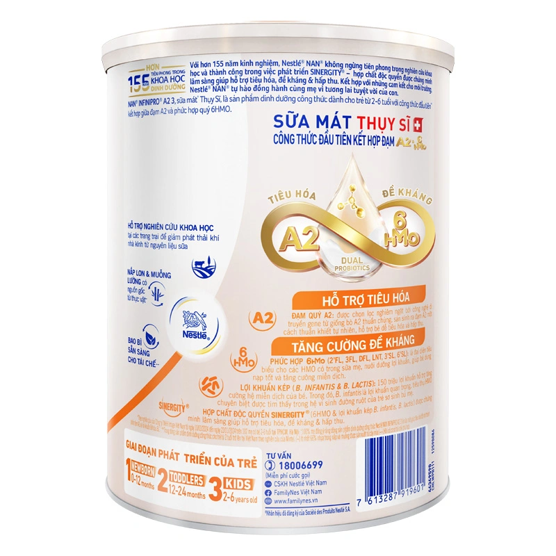 Combo 2 sữa bột NAN InfiniPro A2 6HMO số 3 (đạm quý A2) 800g (2 - 6 tuổi) 18