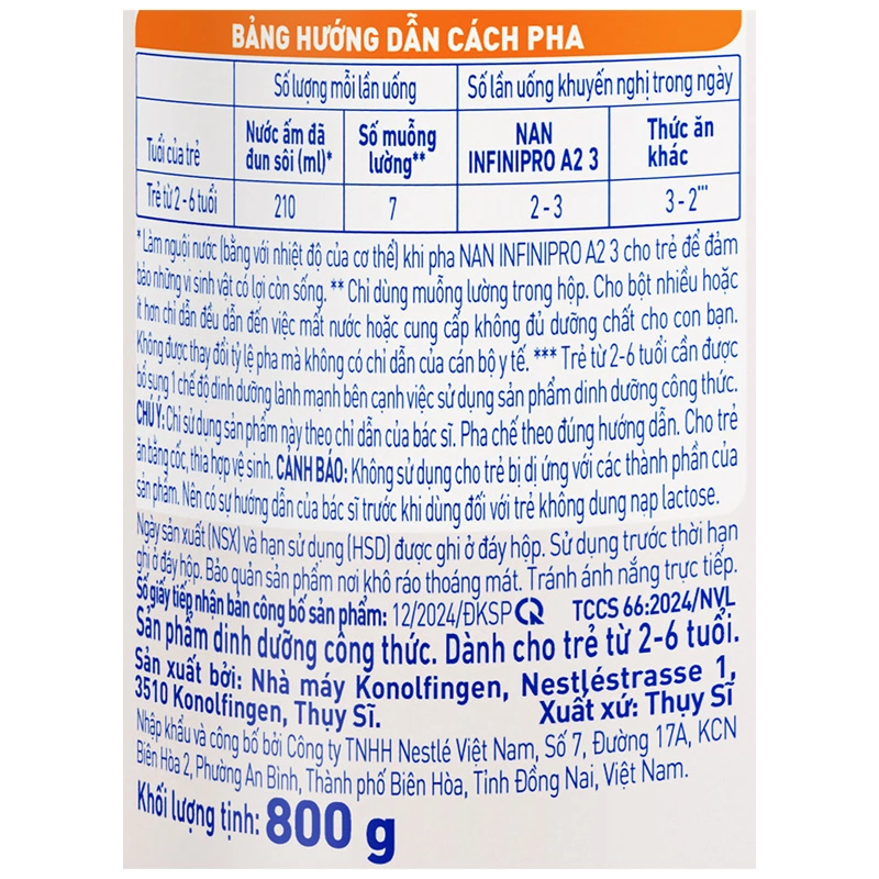 Combo 2 sữa bột NAN InfiniPro A2 6HMO số 3 (đạm quý A2) 800g (2 - 6 tuổi) 25