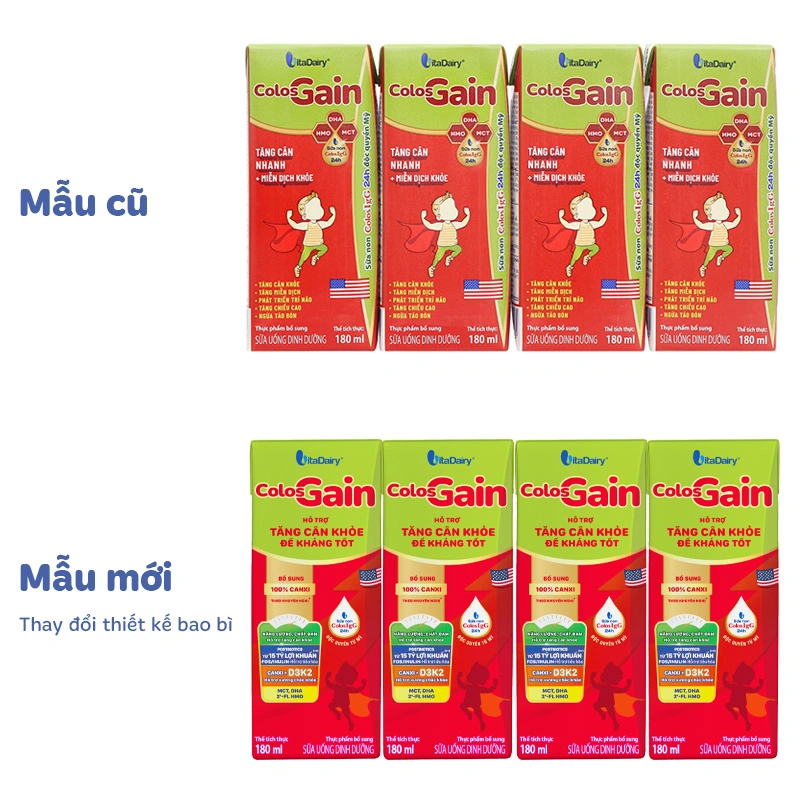 Lốc 4 hộp sữa non pha sẵn Colos Gain hương vani 180 ml (từ 1 tuổi) - Giao bao bì ngẫu nhiên 8