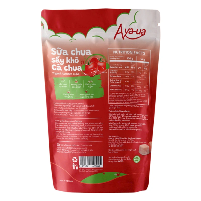 Sữa chua khô sấy thăng hoa vị cà chua Aya-ua gói 16g (từ 8 tháng) 2