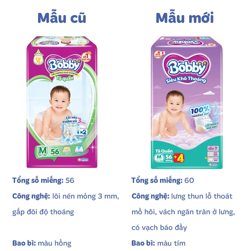 Tã quần Bobby size M 56 + 4 miếng (6 - 11 kg) - Giao bao bì ngẫu nhiên 2