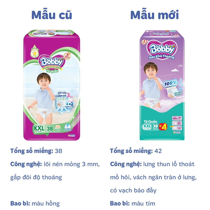 Tã quần Bobby size XXL 38 + 4 miếng (15 - 25 kg) - Giao bao bì ngẫu nhiên 2
