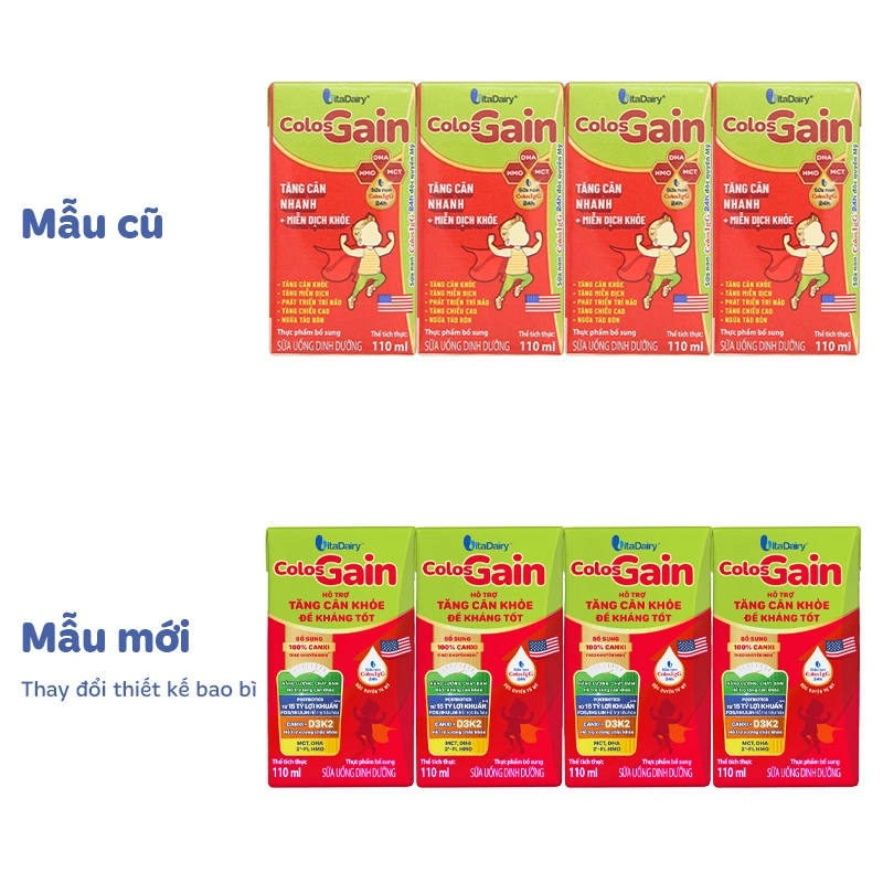 Lốc 4 hộp sữa non pha sẵn Colos Gain hương vani 110 ml (từ 1 tuổi) - Giao bao bì ngẫu nhiên 9