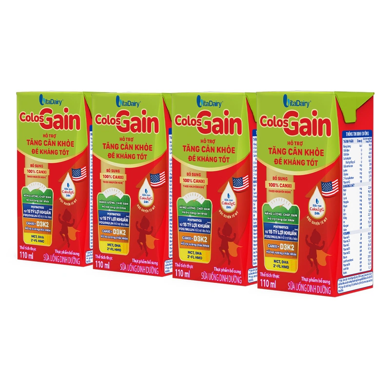 Lốc 4 hộp sữa non pha sẵn Colos Gain hương vani 110 ml (từ 1 tuổi) - Giao bao bì ngẫu nhiên 11
