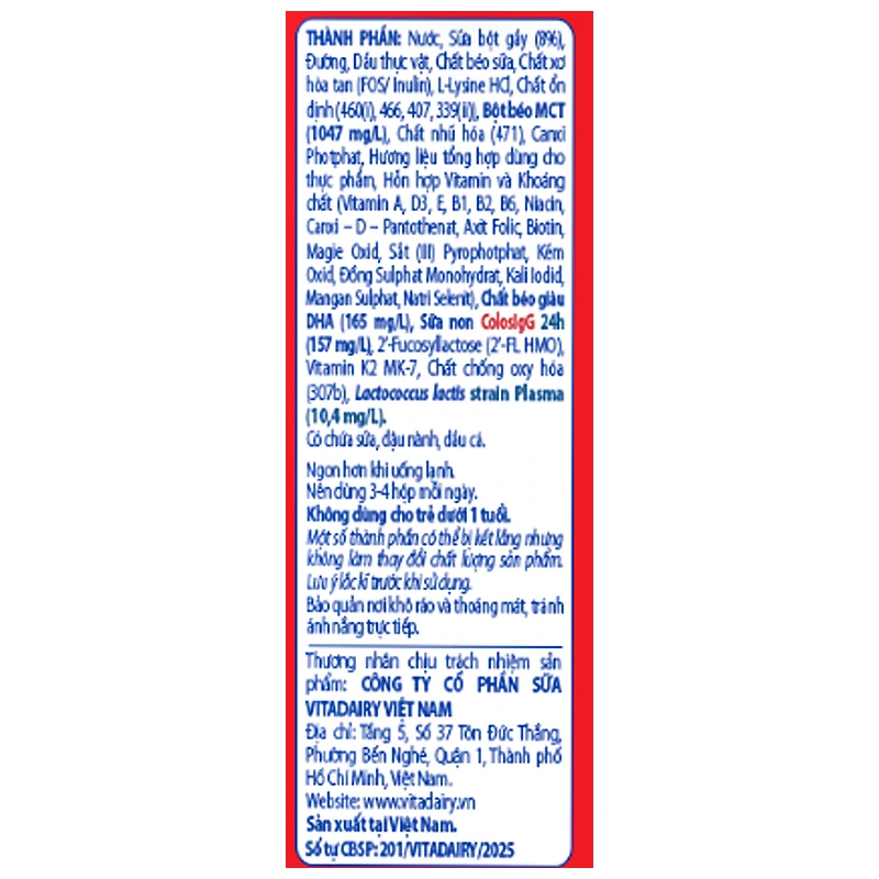 Lốc 4 hộp sữa non pha sẵn Colos Gain hương vani 110 ml (từ 1 tuổi) - Giao bao bì ngẫu nhiên 15