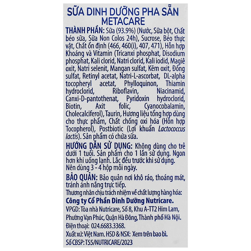 Combo 3 thùng 48 hộp sữa non pha sẵn MetaCare Eco 110 ml (từ 1 tuổi) 36