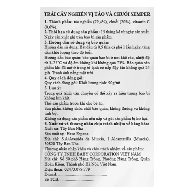 Trái cây nghiền Semper táo, dâu túi 90g (từ 6 tháng) 5