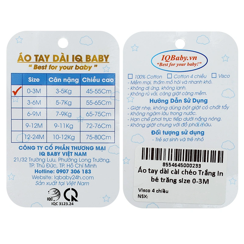 Áo tay dài cài chéo in bé trăng IQ Baby màu trắng 8
