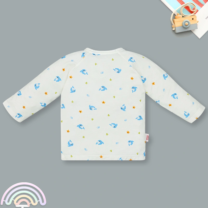Áo tay dài cài chéo in cá heo IQ Baby màu trắng 2