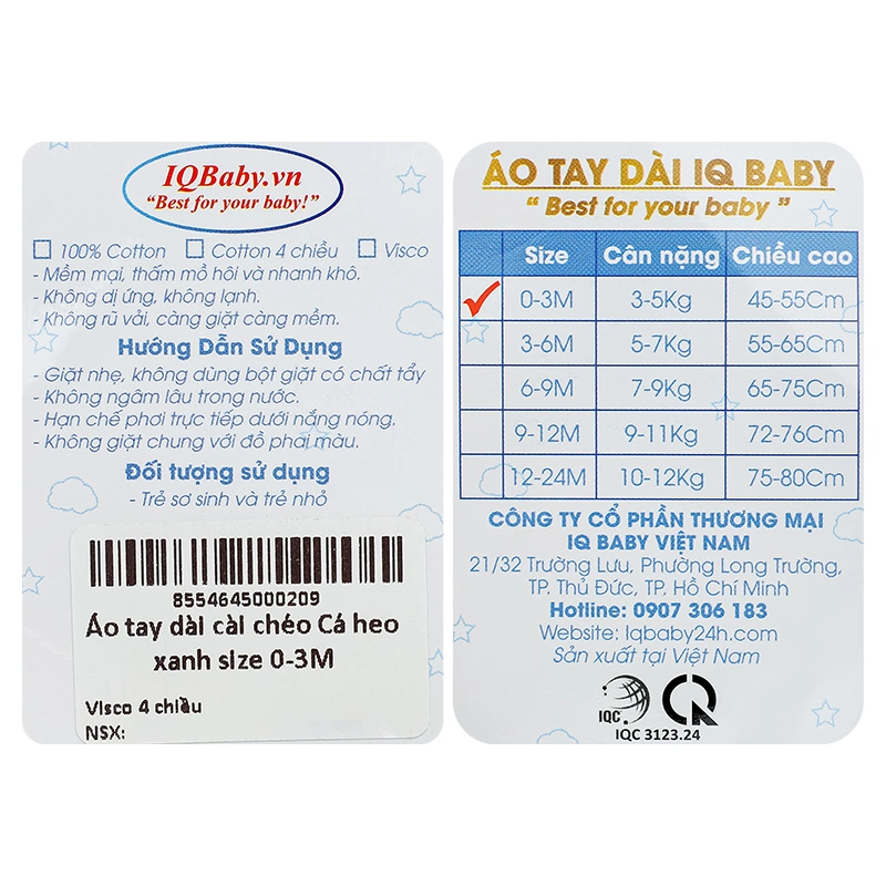 Áo tay dài cài chéo in cá heo IQ Baby màu trắng 7