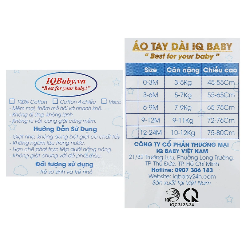 Áo tay dài cài chéo in gấu IQ Baby màu trắng 7