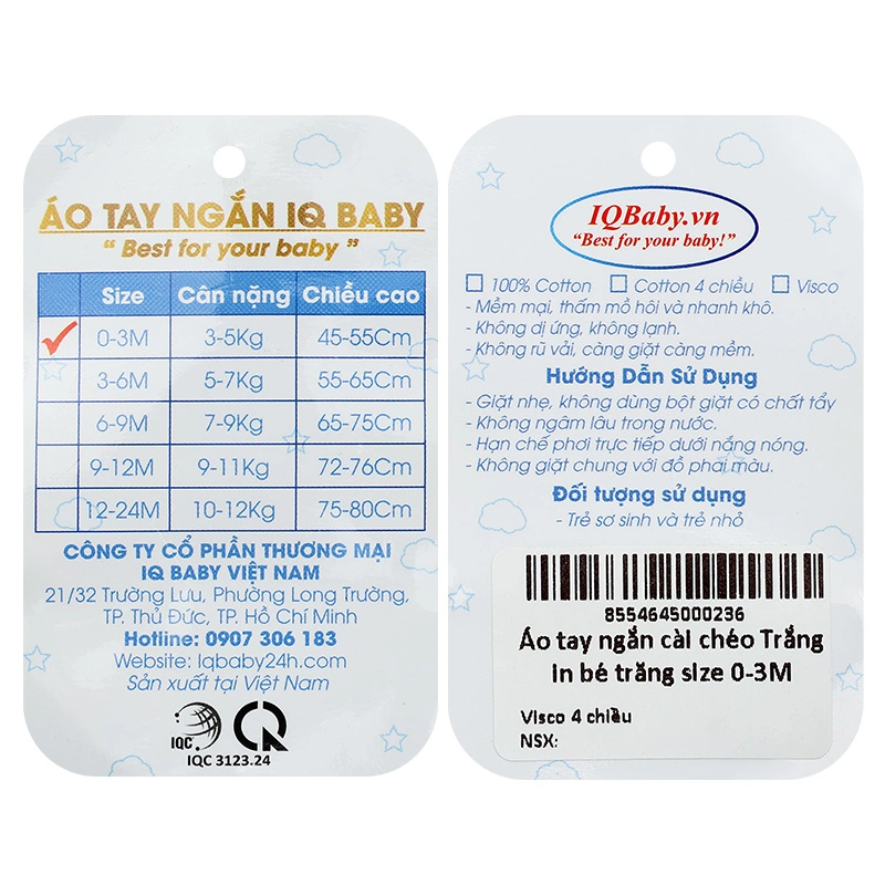 Áo tay ngắn cài chéo in bé trăng IQ Baby màu trắng 8