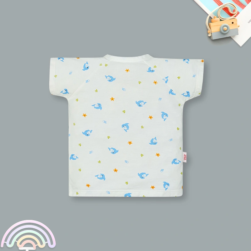 Áo tay ngắn cài chéo in cá heo IQ Baby màu trắng 2