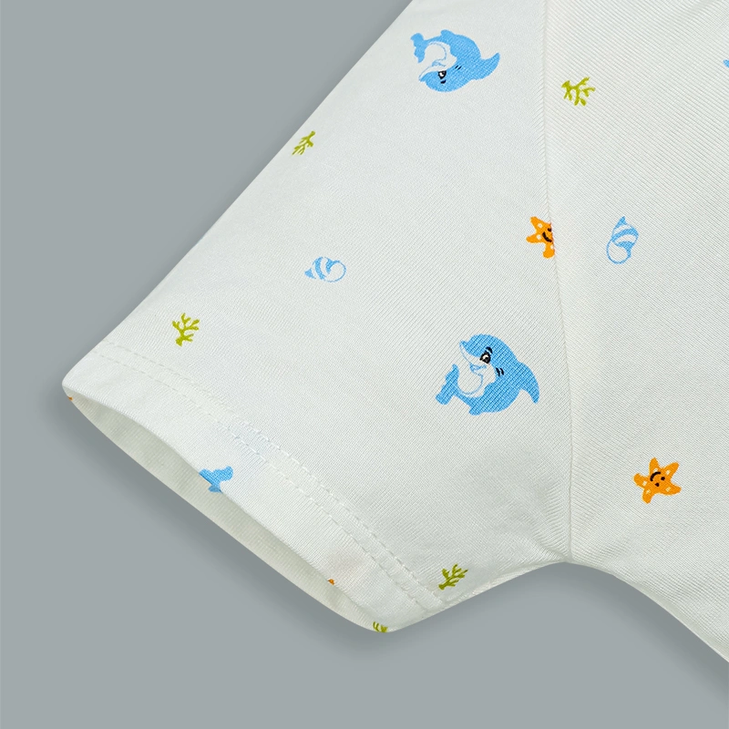 Áo tay ngắn cài chéo in cá heo IQ Baby màu trắng 4