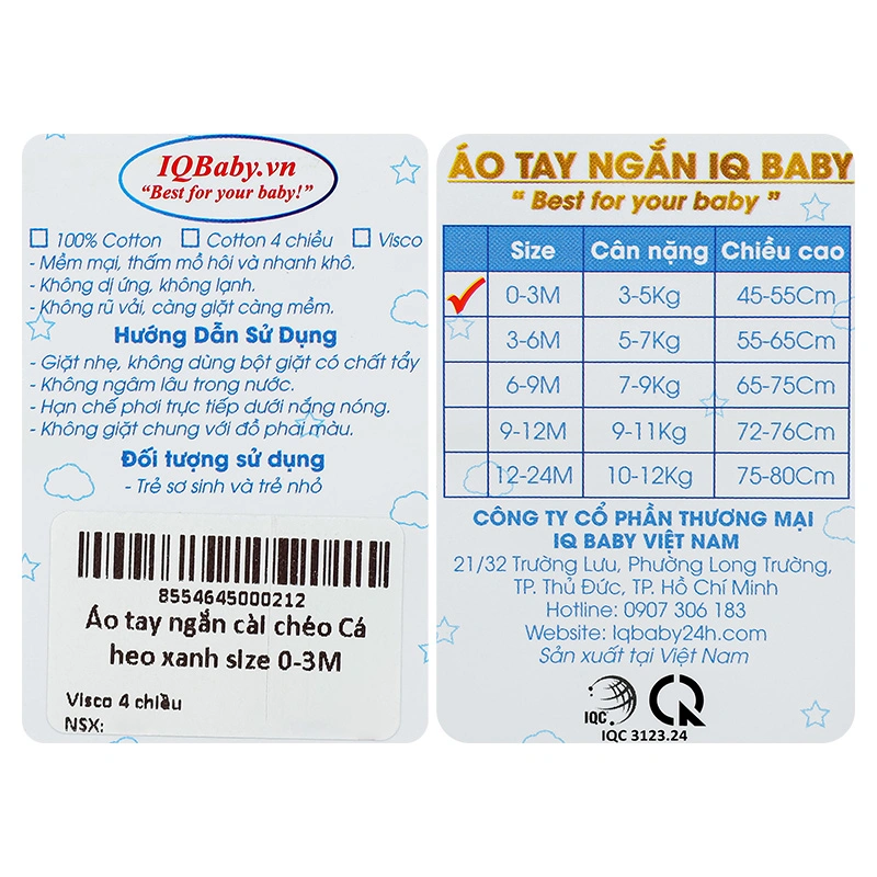 Áo tay ngắn cài chéo in cá heo IQ Baby màu trắng 7