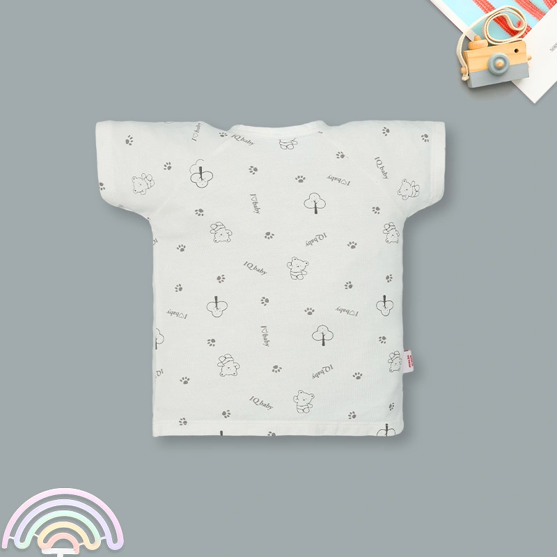 Áo tay ngắn cài chéo in gấu IQ Baby màu trắng 2
