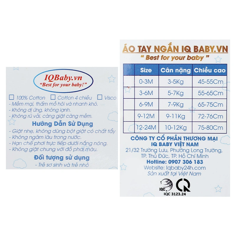 Áo tay ngắn cài chéo in gấu IQ Baby màu trắng 7