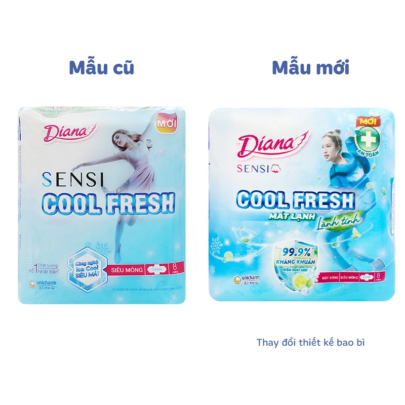 Băng vệ sinh ban ngày Diana Sensi Cool Fresh siêu mỏng có cánh 20 miếng - Giao bao bì ngẫu nhiên 13