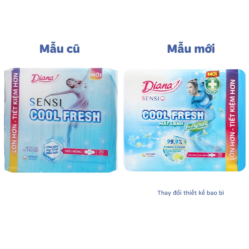 Băng vệ sinh ban ngày Diana Sensi Cool Fresh siêu mỏng có cánh 20 miếng - Giao bao bì ngẫu nhiên 2