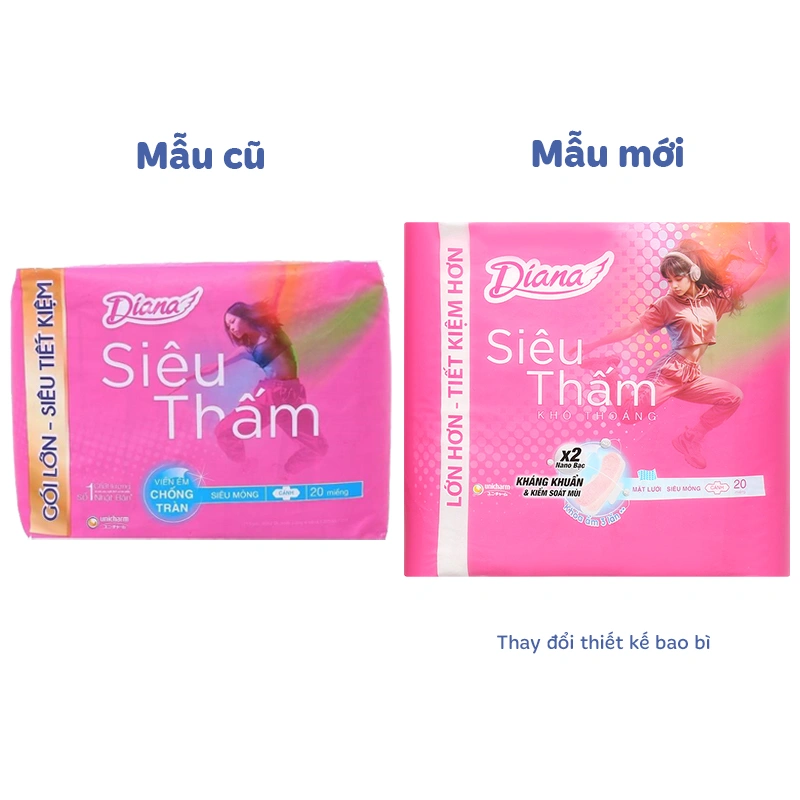 Băng vệ sinh ban ngày Diana Siêu Thấm chống tràn có cánh 20 miếng - Giao bao bì ngẫu nhiên 2