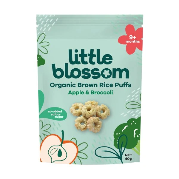 Bánh gạo lứt hữu cơ ăn dặm Little Blossom vị táo và bông cải xanh
