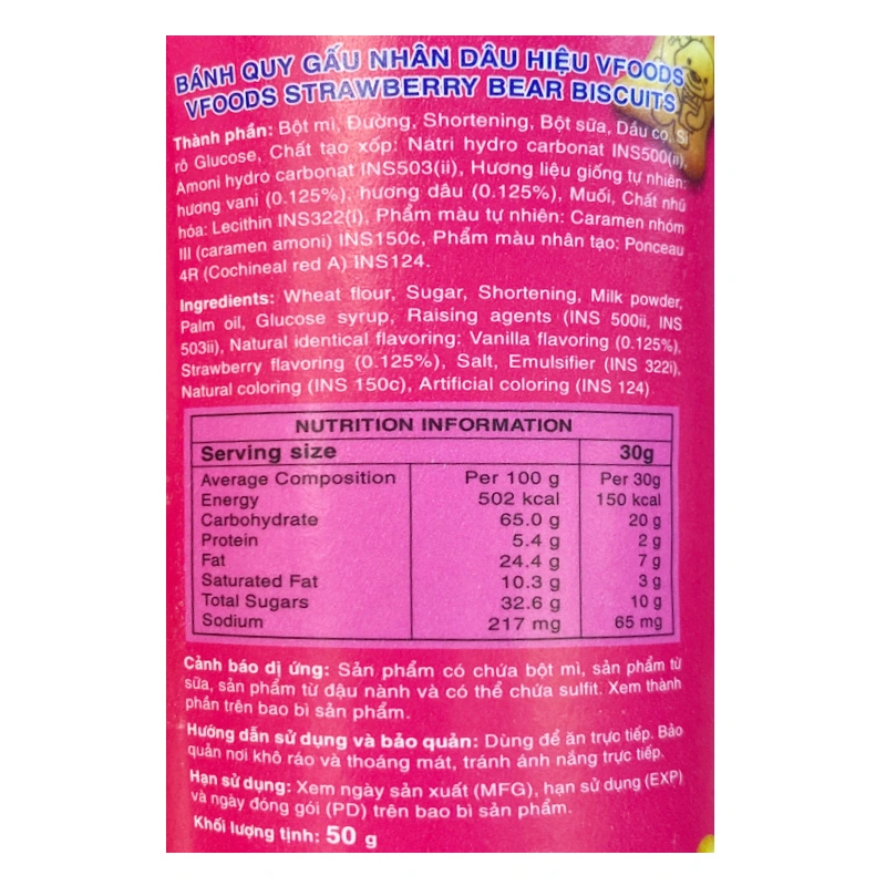 Bánh quy gấu đồ chơi khủng long VFOODS vị socola ly 50g (từ 2 tuổi) 12