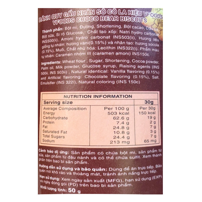 Bánh quy gấu đồ chơi khủng long VFOODS vị socola ly 50g (từ 2 tuổi) 4