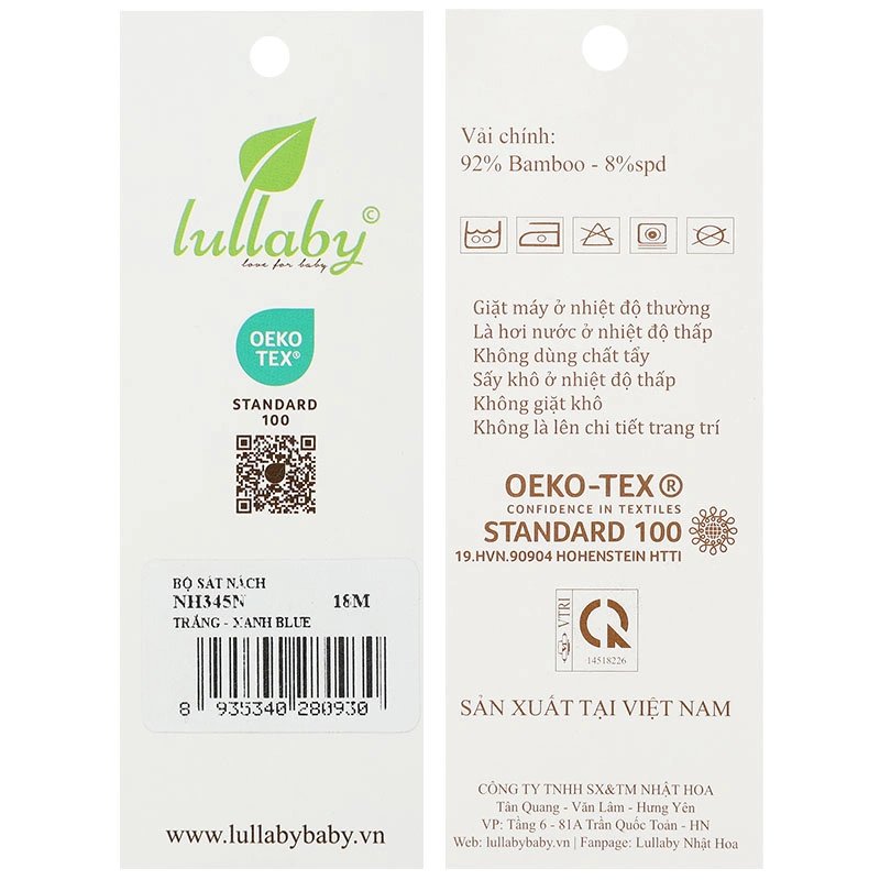 Bộ sát nách bé trai Lullaby NH345N màu trắng - xanh 13