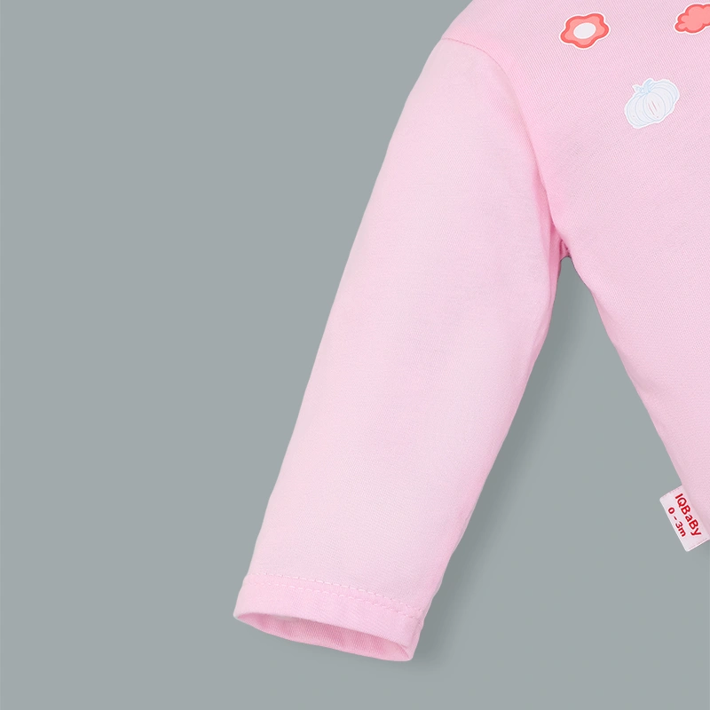 Bộ tay dài cài chéo in hình thú IQ Baby màu hồng 5