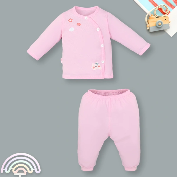 Bộ tay dài cài chéo in hình thú IQ Baby màu hồng 1