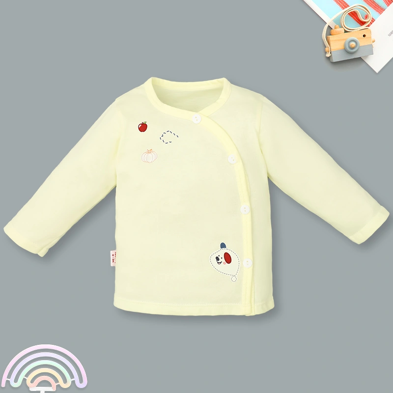 Bộ tay dài cài chéo in hình thú IQ Baby màu vàng 2