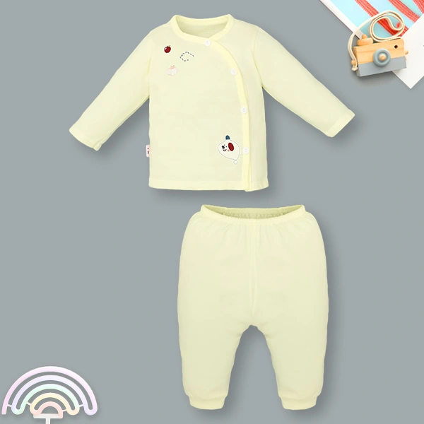 Bộ tay dài cài chéo in hình thú IQ Baby màu vàng 1