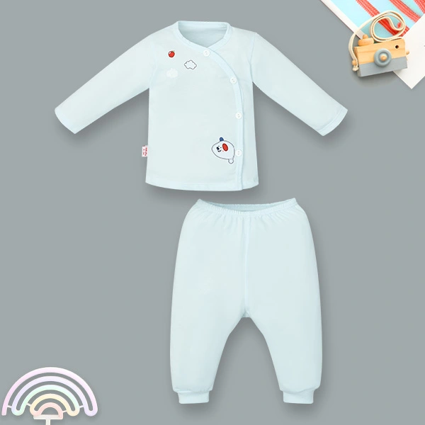 Bộ tay dài cài chéo in hình thú IQ Baby màu vàng 15