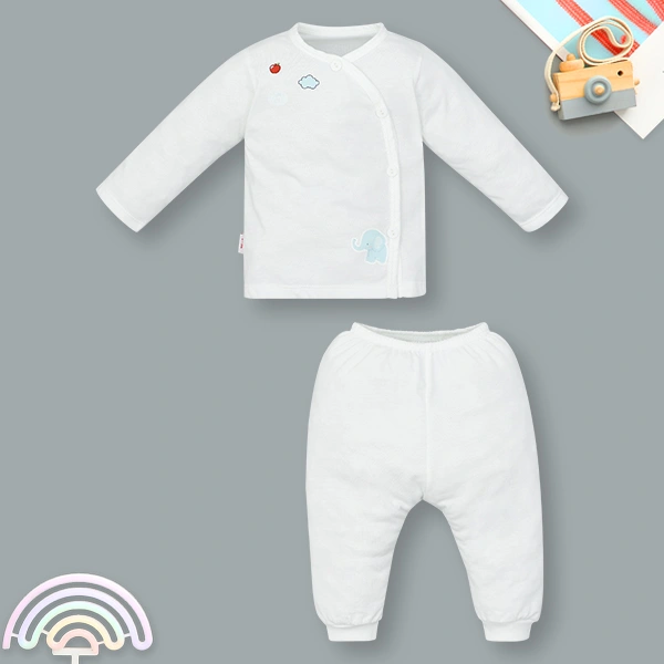 Bộ tay dài cài chéo in hình voi IQ Baby màu trắng 1